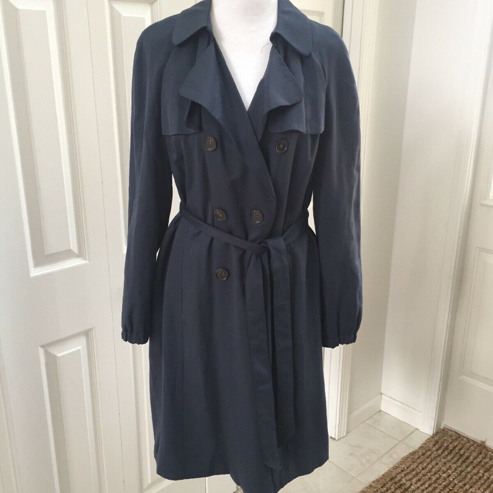 Ann Taylor Loft Blue Double Breasted Belted Lined Trench Coat S